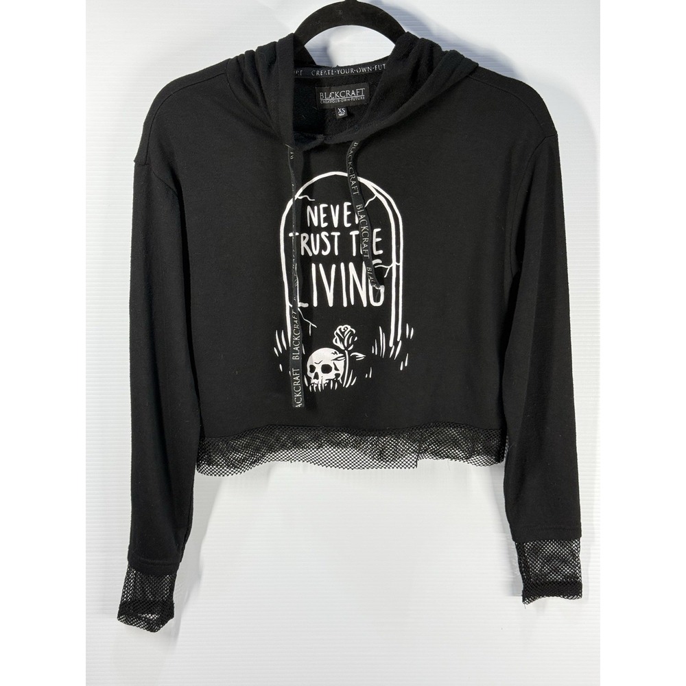 Never Trust The Living Beetlejuice Cropped Hoodie XS - Blackcraft Cult Goth Alt
